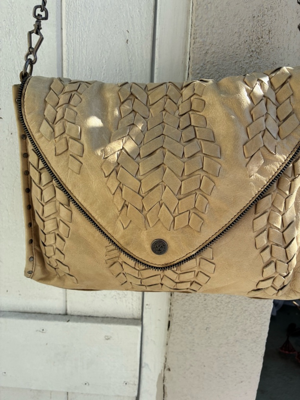 Rebecca Minkoff Woven Leather silver Chain Shoulder Bag in Creamy Tan - Picture 11 of 15